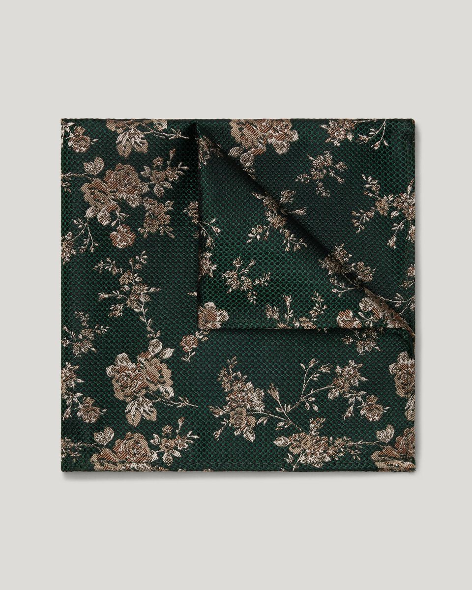 Floral Silk Pocket Square, Forest, hi-res